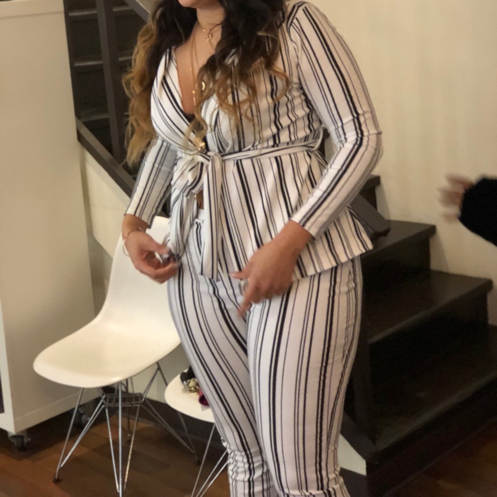 Pinstripe blazer and pant suit
